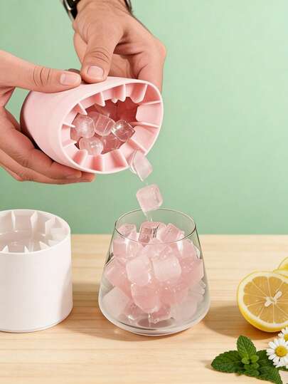 1个硅胶圆柱制冰器捏冰杯冰格冷藏冰杯带盖硅胶冰桶，冰杯冰块模具易脱模圆柱冰格迷你冰桶冰盒适用于冰箱、户外迷你冰箱、车载冰箱、家用冰箱圆形制冰器迷你创意冰桶碎冰圆柱冰格硅胶冰杯