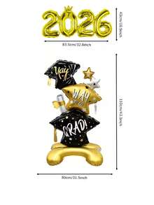 2026 Oversized Graduation Party Black Gold Foil Balloon - Extra Large "Class Of 2026" Mylar Balloon In Black Gold, Eye-Catching Graduation Party Decor, Suitable For Photo Backdrop, Dessert Table And Celebration Venue - One Size Fits All - View 2