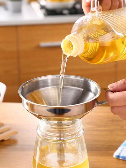 1pc Stainless Steel Kitchen Funnel With Built-In Filter - Easy To Pour And Clean, An Essential Cooking Accessory And Kitchen Tool For Home Kitchens