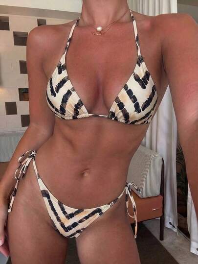 2026 New Spring/Summer Swimsuits For Woman Bathing Suits For Women Summer Vacation Beachwwear Bikini Swimsuit For Women,2 Piece Sets Woman Summer Geometric Print Bikini Set, Triangle Top With Matching Accessories, Essential For Beach Vacations