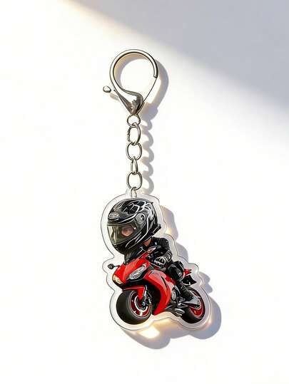 2D亚克力钥匙扣，扁平摩托车骑手钥匙扣吊坠，红色摩托车骑手设计亚克力钥匙扣吊坠，配有耐用金属环，轻巧便携，可作钥匙扣、背包挂件、钥匙配件、背包、手提包、汽车钥匙装饰，适合摩托车爱好者、骑行者、男女皆宜，是送给朋友、男友、父亲、摩托车爱好者的理想礼物，也是情人节、父亲节、节日、情侣、毕业纪念日、友谊礼物的绝佳选择。