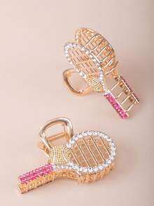 1 Piece Women's Unique Design Pencil Tennis Racket, Rhinestone-Embellished, Fashionable Cute Cartoon Half-Up Hair Claw Clip Hair Accessory Hairpin - Multicolor - View 5