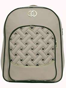 Women's Backpack, Small Bag With A Cool And Delicate Print + Pompom Keychain. - Beige - View 2