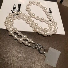 Luxury Pearl Phone Lanyard Cross-Body Style Large And Small Pearl Hanging Chain Neck Strap Women's Light Luxury Fashion Ins Back Rope Anti-Fall Spring Gift - White - View 5