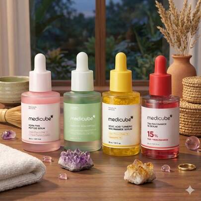 Medicube 4-Piece Face Serum Set – Peptide, Cica, Niacinamide TXA And Kojic Acid – Hydration, Radiance And Anti-Blemish Treatment