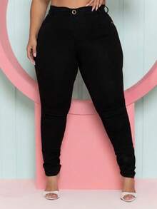 Women's Skinny Jeans, Butt-Lifting, High Waist, New Release With Elastane And Lycra, Plus Size - màu đen - Xem 1