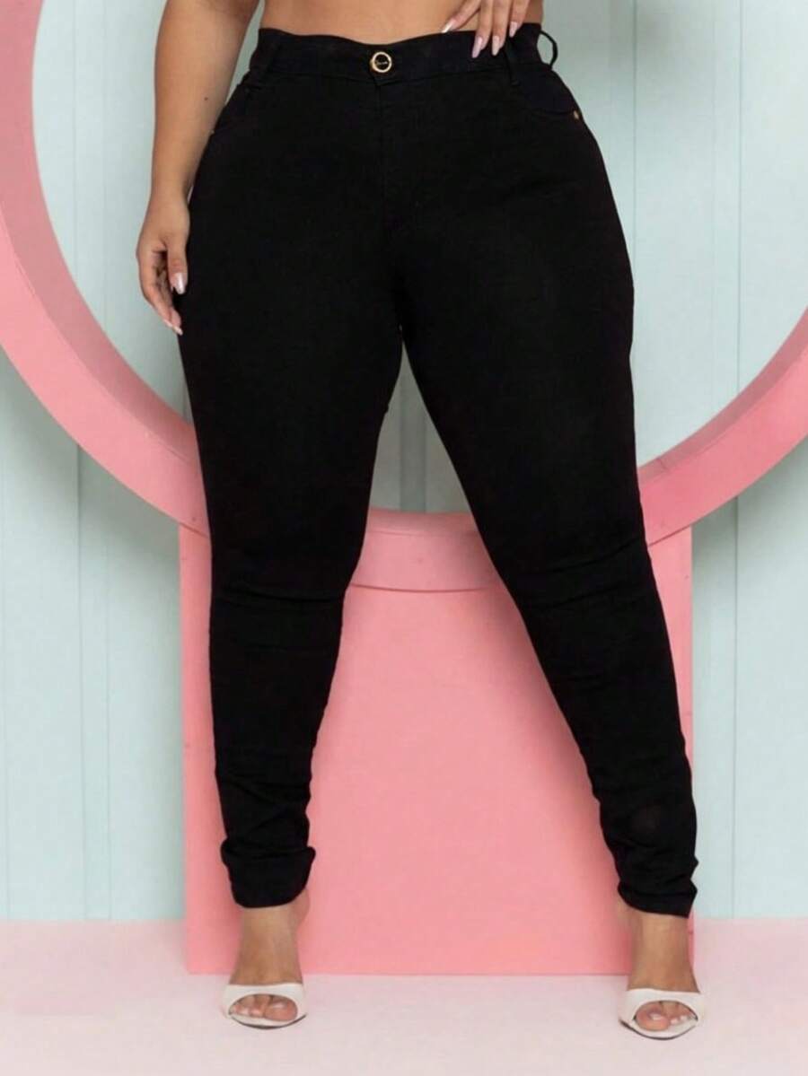 Women's Skinny Jeans, Butt-Lifting, High Waist, New Release With Elastane And Lycra, Plus Size - màu đen - Xem 1