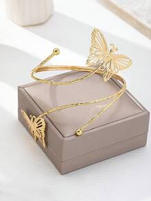 1件欧美风格不对称蝴蝶设计简约优雅手链/臂环，适合女性日常佩戴或参加派对场合。 - 金色 - 查看 5