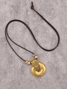 1 chiếc vòng cổ dài tối giản thời trang dành cho nữ, vòng cổ mặt dây chuyền phong cách Bohemian với đĩa khắc hạt cườm, phụ kiện dự tiệc lễ hội âm nhạc, quà tặng cho bạn trai/bạn gái. - Tấm bảng tròn dập nổi + hạt cườm - Xem 3