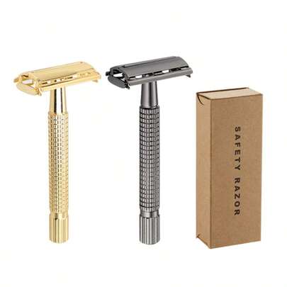 Precision Shaving Safety Razor, 1PC Premium Alloy Metal Double Edge Shaver For Men, Vintage Minimalist Style, Textured Non-Slip Handle With Gold/Silver Finish, & Reusable Design, Gentle For Smooth Beard Trimming, Tools For Men & Clippers Alternative, Ideal Men Gifts For Father's Day, Birthday & Daily Grooming, Perfect For Home, Travel & Professional Barbershop Use