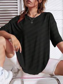 女士宽松T恤休闲运动上衣健身服夏季宽松短袖印花基础款Y2K 2026运动 - 黑色 - 查看 5