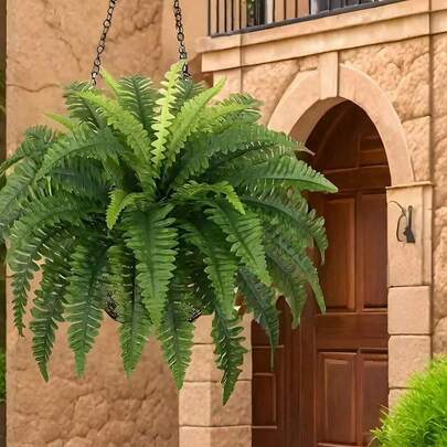 1pc/2pcs/3pcs Artificial Boston Fern Plant, Suitable For Home, Office, Garden, Porch, Farmhouse Decor, Plastic Realistic Green Plant, Suitable For Wedding, Anniversary, Holiday Decoration, All-Season Spring & Summer Decor, Can Be Hung For Display, Indoor & Outdoor Use, Excluding Planter (Plant Only, No Planter) Large Artificial Boston Fern, 34-Inch Large Fake Greenery Plant, Outdoor Artificial Green Plant, Suitable For Outdoor, Home & Office