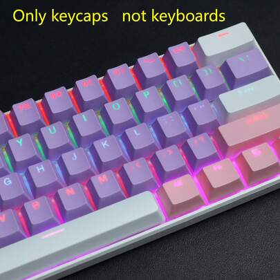 ABS Material, OEM Height, Purple, Pink And White Dual-Color Injection Molding Keycaps With Transparent Characters. Suitable For MX Switches. 6.25U Spacebar Size. Includes Keycaps Only, No Keyboard Body. Comes With Keycap Puller Tool.