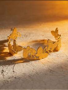 MONALLY Luxuriöser, eleganter, verstellbarer offener Armreif mit Schmetterling-Manschette aus Edelstahl für Frauen, Streetwear-Schmuck, Boho-Design, wasserdichtes Accessoire für den täglichen Gebrauch - offenes Armband - Übersicht 4