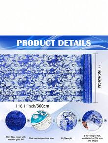 1pc-28*300cm DIY New Style Sparkling Glitter Metal Foil Thin Mesh Roll Table Runner, Party Table Runner, Party Decoration, Tabletop Decoration, Table Cloth - Blue - View 5