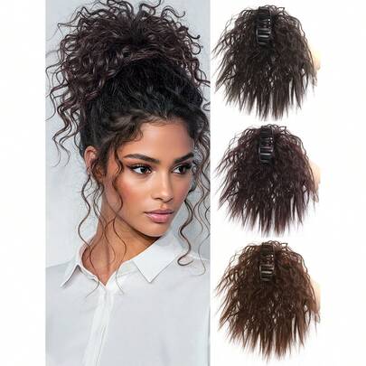 メッシーバン ヘアエクステンション、カールウェーブ ヘアスクランチー、合成繊維 バンヘアピース、女性のカーリーヘアバンに適しています