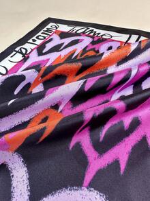 1条女士优雅心形标语印花真丝围巾，时尚配饰 - 彩色 - 查看 5