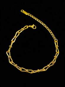 MECYLIFE 1pc Personalized Chain Bracelet, Stainless Steel Adjustable Layered Bracelet For Daily Wear - Yellow Gold - View 4