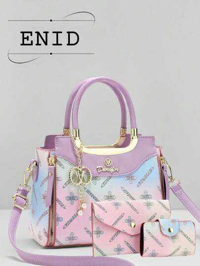 Nuevo set de bolso de mano con estampado de arcoíris degradado de dopamina, bolso de hombro de gran capacidad elegante y con estilo para mujer, bolso bandolera para compras al aire libre