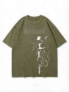 Retro Limited Edition Retro Sub-Tone T-Shirt, Rock Band Heavy Metal Neutral Cotton Pattern Washed TeeGothic Punk Grunge Emo Y2K Clothes, Rock Music Merch.2025 - 綠色 - 查看 8