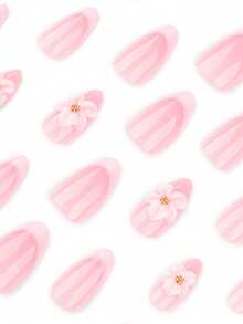 Enhance Your Elegance, Fashionable Fake Nails, 24pcs Almond-Shaped Manicure, Pink Nail Plates For Girls, 1pc Jelly Gel + 1pc Nail File - Multicolor - View 2