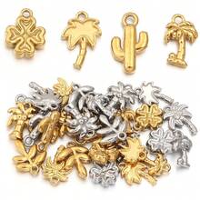 5pcs/Pack Stainless Steel Plant Pendant, 3D Embossed Craft DIY Jewelry Accessories, Necklace Bracelet Charm Pendant, DIY Jewelry Making Pendant - Plant Pendant - View 7