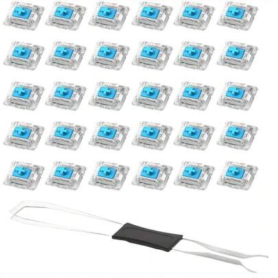 50pcs/100pcs Practical Blue/Black/Red/Brown Mechanical Keyboard Switches, Hot-Swappable Cross Axis Core - With Keycap Puller