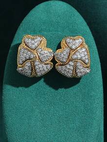 Bộ trang sức gồm bông tai và nhẫn hình trái tim bằng thủy tinh mạ vàng 18K kiểu cổ điển, chất liệu đồng giả cổ, thích hợp làm quà tặng sinh nhật và phụ kiện dự tiệc. - Vàng - Xem 6