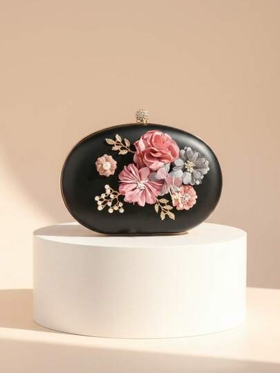 Quà tặng ngày Valentine, quà tình yêu, ngày lễ, hẹn hò, hoa hồng, túi xách nữ dự tiệc, thời trang dễ thương, ví cầm tay đính ngọc trai và kim cương, túi xách lấp lánh mùa xuân, màu hồng, có dây đeo vai.