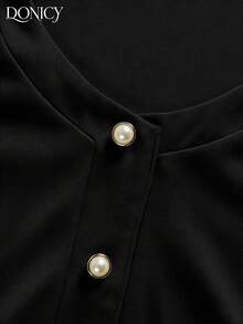 DONICY Robe à col noir, boutons perle et volants à l'ourlet, convient pour la Saint-Valentin, les sorties de printemps/été, les tenues de carnaval - Noir - Voir 4