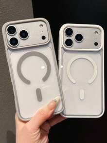 Lyxigt klart genomskinligt magnetiskt telefonskal kompatibelt med 17ProMax 17Pro 17Air 17 Pro Max 16 Pro Max 16 Pro 16 magnetiskt trådlöst laddande stötsäkert bakstycke - Grå - Visa 2