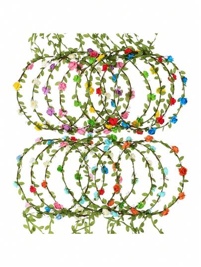 10件套彩色花环头饰，多色花朵头饰，适合婚礼、节日、派对、仙女装扮、女士DIY发饰、生日鲜花装饰、节日装扮、礼物