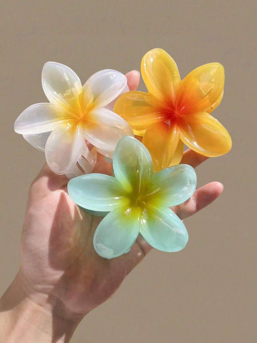 3个/1个 7.7厘米/3.03英寸 白色、黄色、蓝色芙蓉花造型轻巧塑料发夹,时尚百搭优雅简约纯色发爪,适合日常外出、休闲、派对、通勤、海滩度假、马尾辫、发髻、洗脸、化妆、服装配饰、节日、生日等场合。 - 彩色 - 查看 1