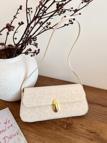 1个时尚豹纹女士单肩包，简约设计，金属旋扣，PU材质，时尚百搭的腋下包，适合日常通勤 - 白色 - 查看 2