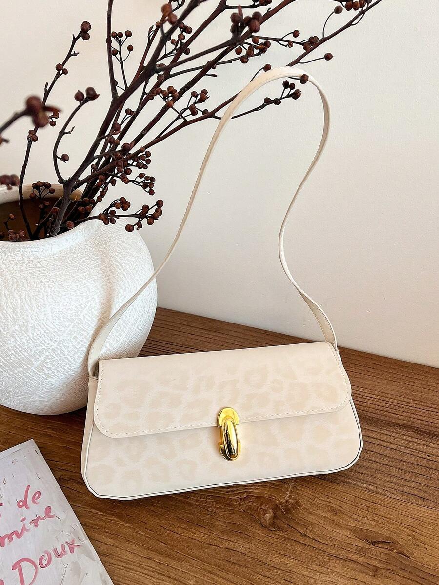 1个时尚豹纹女士单肩包，简约设计，金属旋扣，PU材质，时尚百搭的腋下包，适合日常通勤