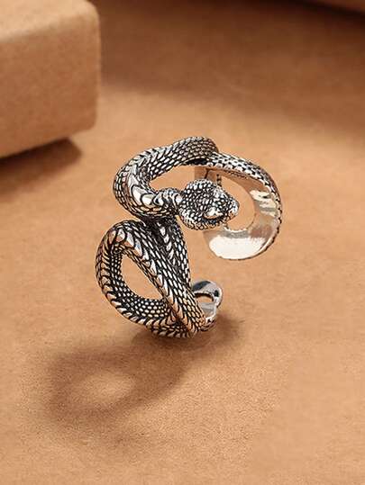 1枚复古蛇形戒指，独特可调节开口设计，十二生肖蛇形戒指，适合日常佩戴