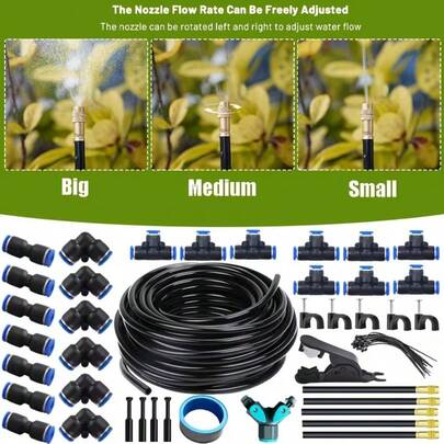 360 ° Spray Drip Irrigation System -3.Garden Watering Kit, With 8mm Brass Fine Nozzle And Quick Connection Accessories, Adjustable Nozzle, Suitable For Greenhouse, Potted Plants, Elevated Bed, Courtyard, 5/8 Water Pipe