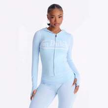 2026 New Fashion Sports Slim Printed Letter Long Sleeve Jacket And Tight Pants Set For Women - Blue - View 2