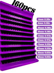 160pcs DIY Pre-Fanned Soft Lash Clusters, Russian Style Thick 8-16mm Length Fluffy Texture Easy To Wear Eyelash Combination Makeup, Black & Purple Boxed, Cluster Fake Lashes, Individual Fake Lashes - D - View 3