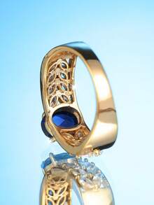 1枚创意椭圆形蓝色立方氧化锆和水滴形白色立方氧化锆镀金戒指，适合日常佩戴、情人节、派对、宴会、所有季节 - 金黃色 - 查看 5