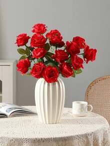 12/6 piezas Rosas rojas artificiales con tallos largos, flores falsas de tacto real para el Día de San Valentín, ramos de boda, centros de mesa de fiesta, decoración del hogar (Rojo) - Rojo - Ver 2