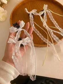 Cute Lace Ribbon Bow Hair Clip, Elegant Design Suitable For Valentine's Day Or Daily Use - Multicolor - View 2