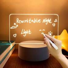 1pc Acrylic Dry Erase Board Lamp, Includes DIY Erasable Board, Rewritable Message Board Night Light, Warm Light Desk Lamp Gift - Yellow - View 2