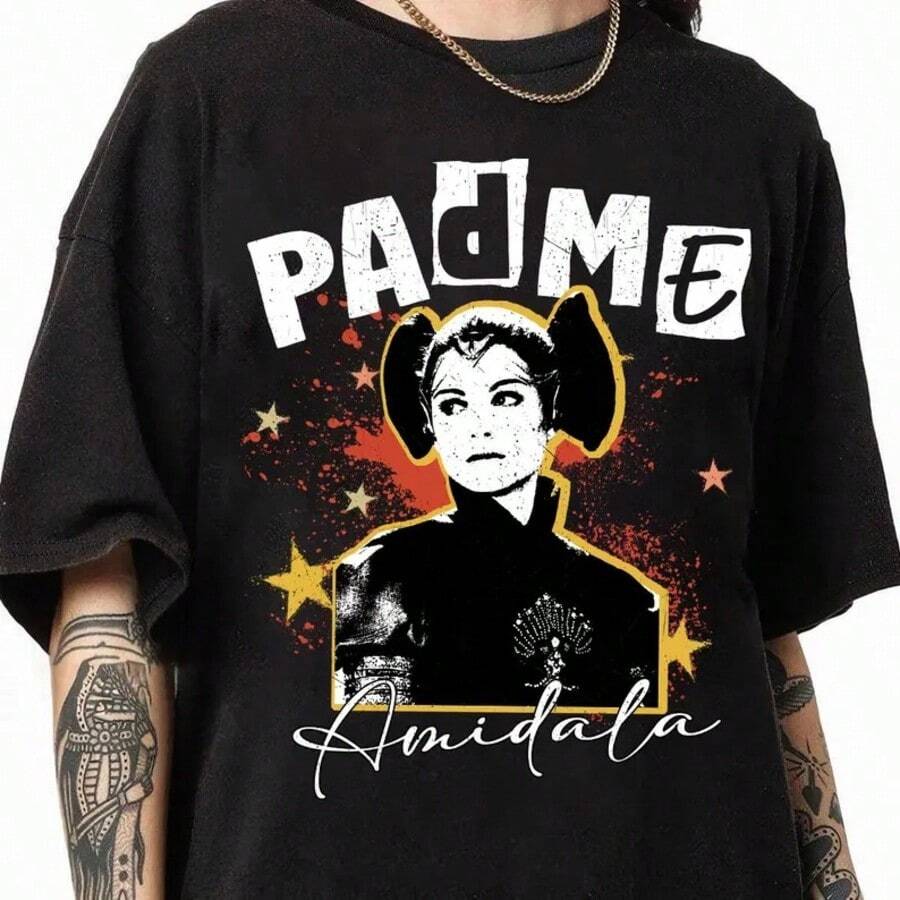 StarWarsQueen Padme Amidala Retro T-Shirt, Attack Of The Clones, Disneyland Family Matching Shirt, Galaxy's Edge, May The 4th Be With You - màu đen - Xem 1