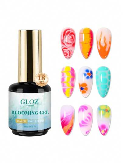 GLOZ 1PC 18ml Blooming Gel Nail Polish Clear Marble Nail Nail Art Accessories For Spreading Effects, Floral Print, Watercolor Design For Women