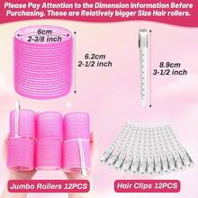 24 Pieces With 12 Large Rollers And 12 Clips For Voluminous Long Thick Hair (Hot Pink) - Multicolor - View 2