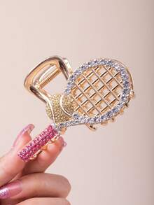 1 Piece Women's Unique Design Pencil Tennis Racket, Rhinestone-Embellished, Fashionable Cute Cartoon Half-Up Hair Claw Clip Hair Accessory Hairpin - Multicolor - View 11