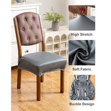 Genina - Juego de 6 fundas para sillas de comedor impermeables de piel sintética elásticas limpiables para asientos de comedor para sillas de cocina diseño con cubierta trasera color gris - Gris Oscuro - Ver 4