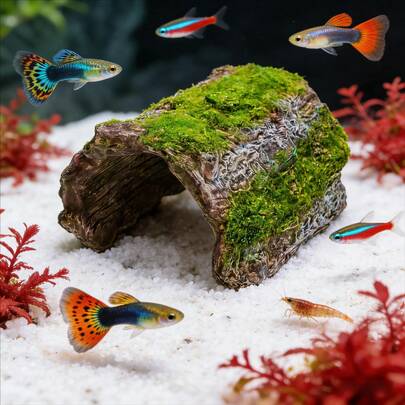 Hollow Tree Tunnel Cave Decor, For Aquarium Fish Tank - Provides Hidden Shelter For Fish, Shrimp And Turtles - Decor Accessory For Betta, Goldfish, Shrimp, Turtle Aquarium, Hiding Place For Fry And Crawling Pets, Artificial Driftwood For Aquarium Fish Tank Landscaping