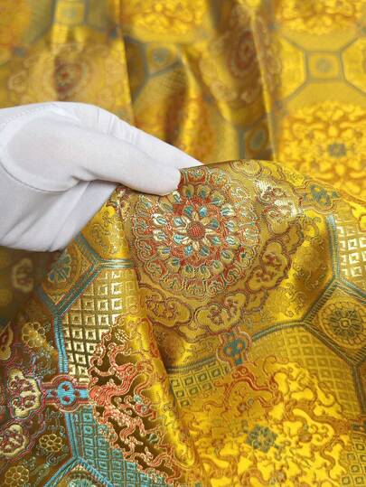 1 pieza Tela de seda de estilo palaciego de lujo - Diseño de jacquard con dragón y flores, adecuado para manualidades, cojines, fundas de sofá, textiles para el hogar, cajas de regalo, manteles